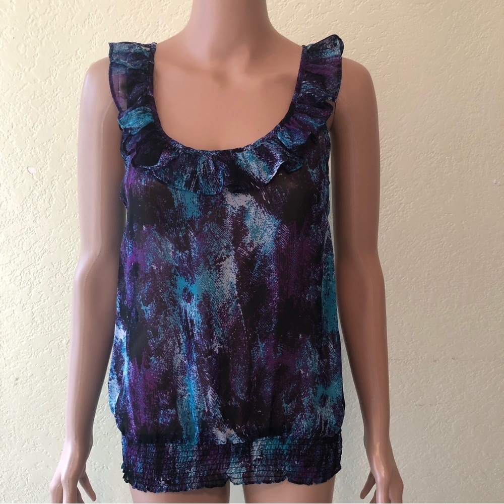 Charlotte Russe Women’s Shirt Size S Purple Sheer Sleeveless Elastic Waist Top